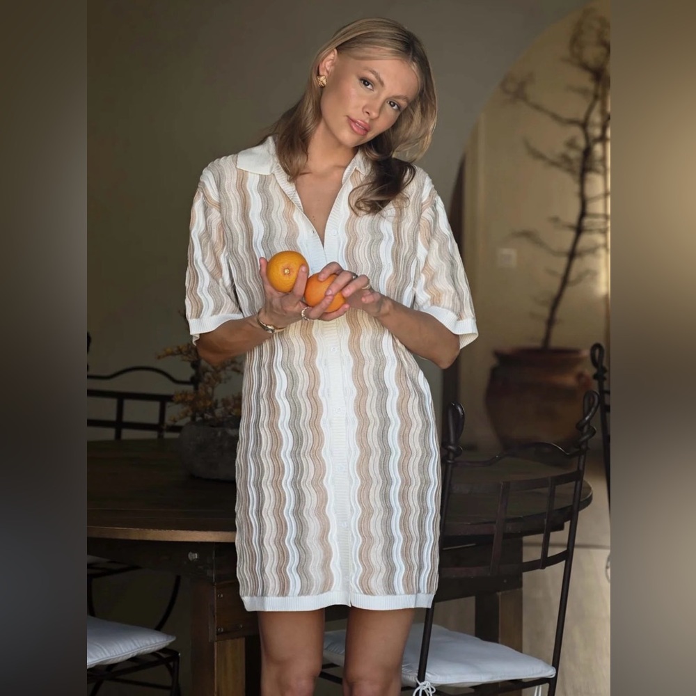 New Yllw The Label Felix Knit Dress‎ Scalloped Button Down Dress Women's M/L 2